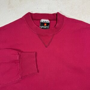 Vintage 90s Signal Sports Mens Magenta Long Sleeve T-Shirt V-Stitch Large USA
